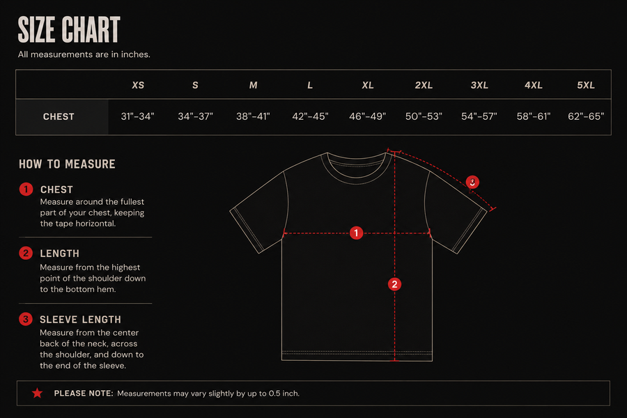 Break Glass And Revolt size chart