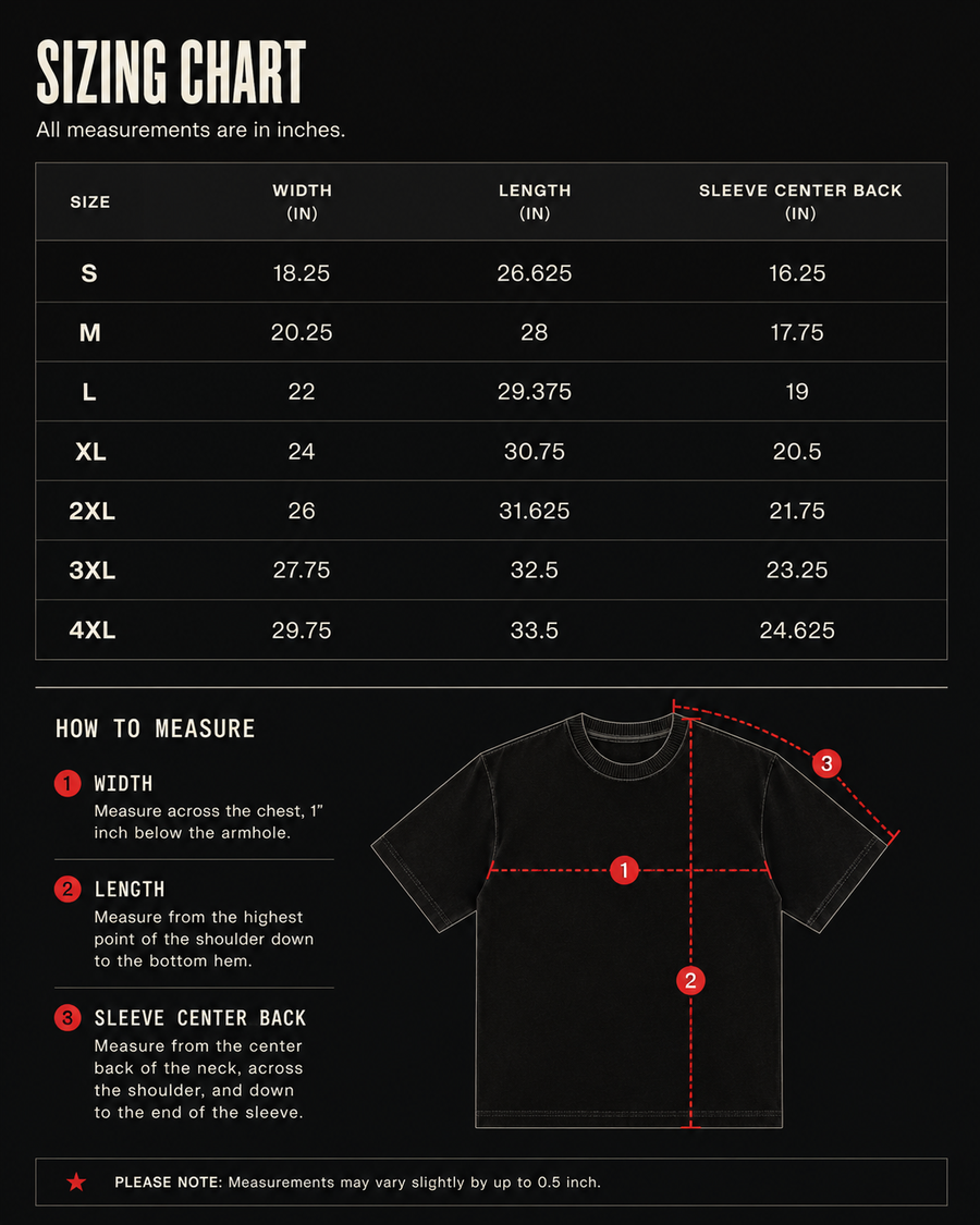 Peace Through War! size chart